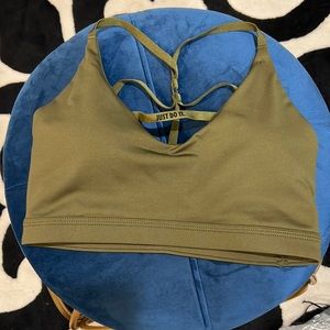Nike sports bra. Never worn. No tags. Army green in color.